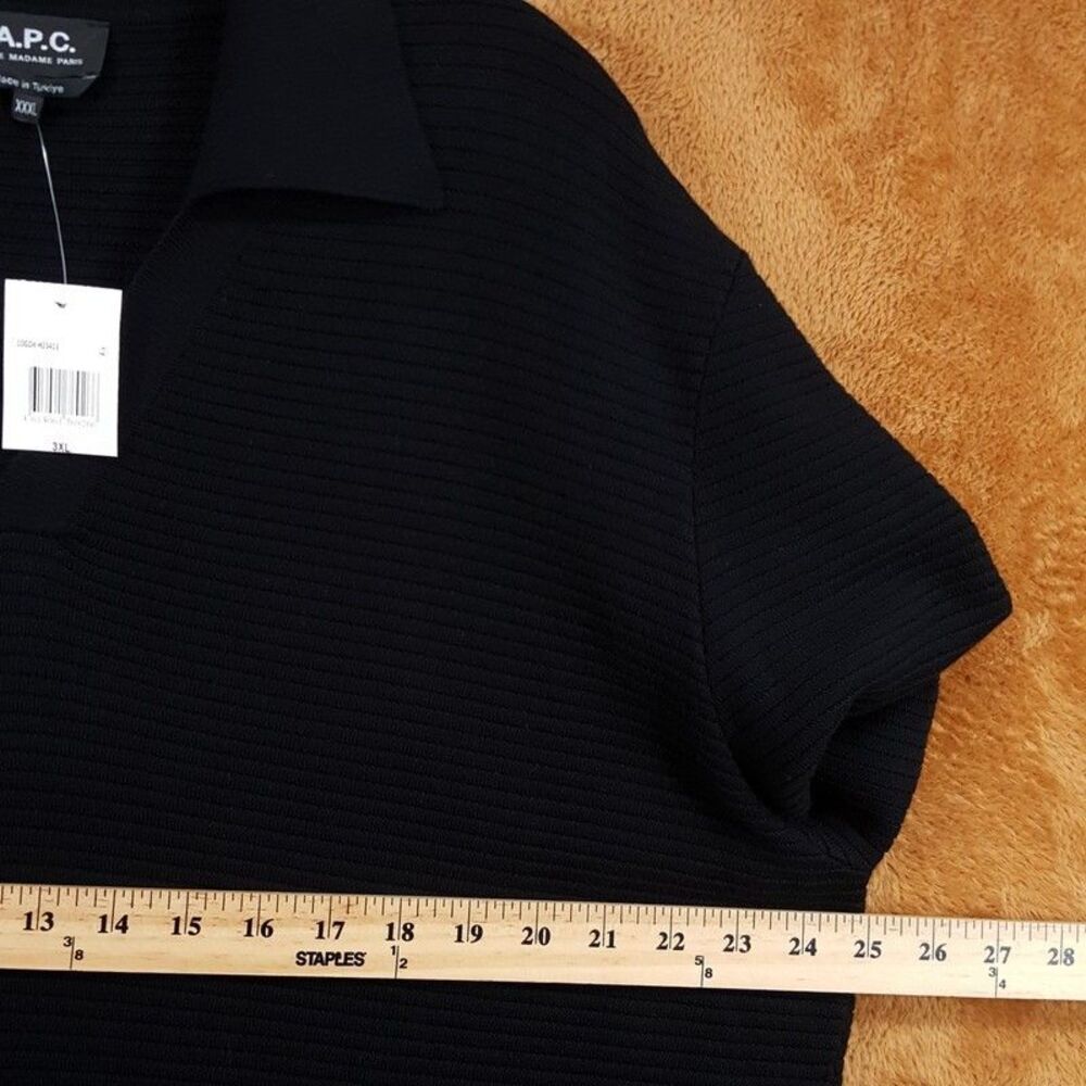 APC Polo Shirt Mens XXXL Black V-Neck Johnny Collar Textured Knit LIVIO $295 - Picture 5 of 8